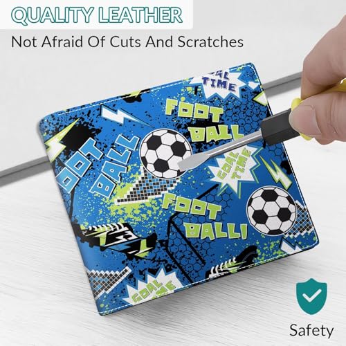 Wallet for Boys Soccer Leather Wallets Credit Id Card Cash Holder Black Rfid Blocking Zipper Cute Cool Funny Aesthetic Race Car Wallets With Coin Pocket Id Window Teen Wallets for Boys Teenager Wallet - color: ball-blue