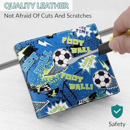 Wallet for Boys Soccer Leather Wallets Credit Id Card Cash Holder Black Rfid Blocking Zipper Cute Cool Funny Aesthetic Race Car Wallets With Coin Pocket Id Window Teen Wallets for Boys Teenager Wallet - color: ball-blue
