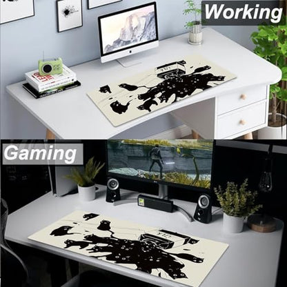 Gaming Mouse Pad XL Extended Anime Mouse Pad 31.5x11.8 inch, Large Cute Kawaii Big Computer Mouse Mat Desk Pad with Non-Slip Rubber Base and Stitched Edge for Home Office-Black Ink Cat - color: Black Ink Cat, size: 31.5L x 11.8W inches