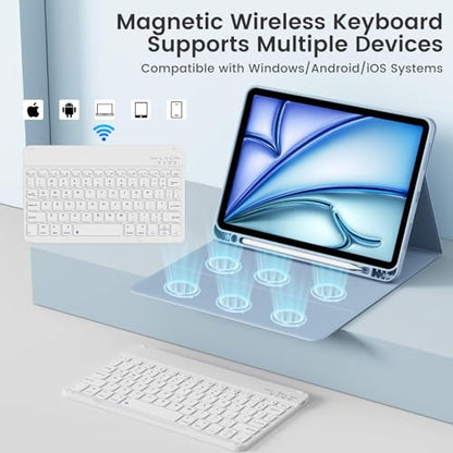 Case with Keyboard for iPad Air 11 Inch M4/M3/M2, Sky Blue | for iPad Air 5th/4th Generation 10.9 Inch, Magnetic Detachable Bluetooth Keyboard Cover with Pencil Holder, Auto Sleep/Wake - color: Sky Blue