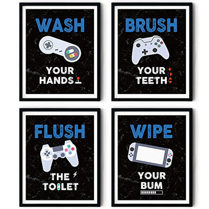FALJIOK Funny Game Wall Decor for Bathroom, Gaming Video Game Art Prints for Son Gamer, Inspirational Bathroom Poster Set of 4(8" x 10") Unframed
