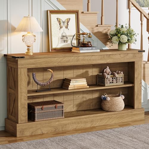 Tribesigns 63-Inch Long Console Table for Entryway, Narrow Long Entry Table with Shelves for Living Room, Farmhouse Sofa Console Behind Couch, for Foyer, Hallway, Brown - color: Brown