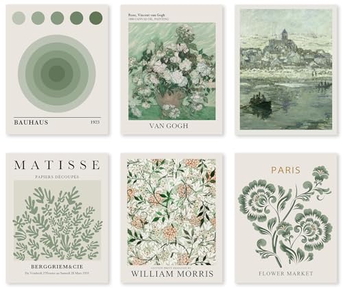 Crocothemis Abstract Matisse Wall Art Exhibition Posters, Vintage Art Boho Art Prints, Retro Room Decor for Aesthetic Bedroom, green wall art, Unframed, 11 x 14 Inch(Green)-B01L - color: A Sage green, size: 11x14 in Unframed