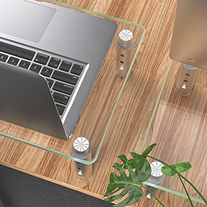 Hemudu 2 Pack Monitor Stand - 3 Adjustable Height Riser, Computer Stand, Desktop Organizer for PC, Laptop - Clear