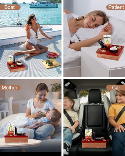 Couch Cup Holder Tray, Silicone Wooden Couch Caddy with Cup Holder for Snacks, Drinks, Remotes, Waterproof Cup Holder for Couch, Organizer, Couch Drink Holder, (red) - color: F-red