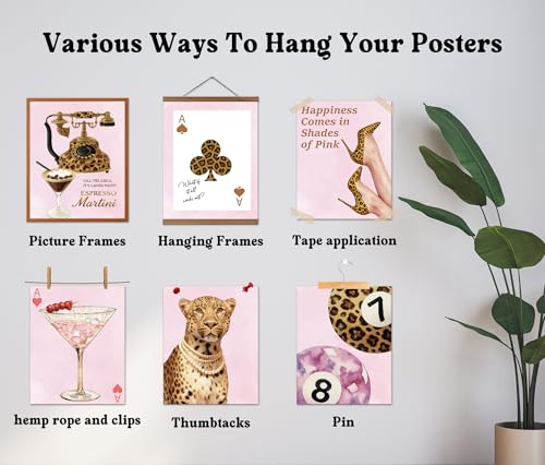 Isfvqyub Preppy Cheetah Leopard Wall Art, Aesthetic Lucky 8 Ball Stockholm Poster For Girl Boy, Trendy Pink Poker Wall Decor For Bedroom Dorm College Apartment Office, Set Of 6 -A05 - size: Lucky 8 Ball