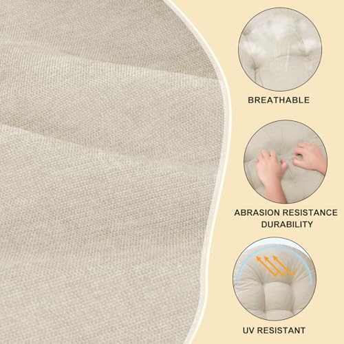 Rocking Chair Cushion - Chenille Fabric, High-Density Sponge, Durable Comfort Non-Slip Bottom Tufted Seat Pads with Ties, Chenille︱Cream, 44x19x4 inch - color: Chenille | Cream