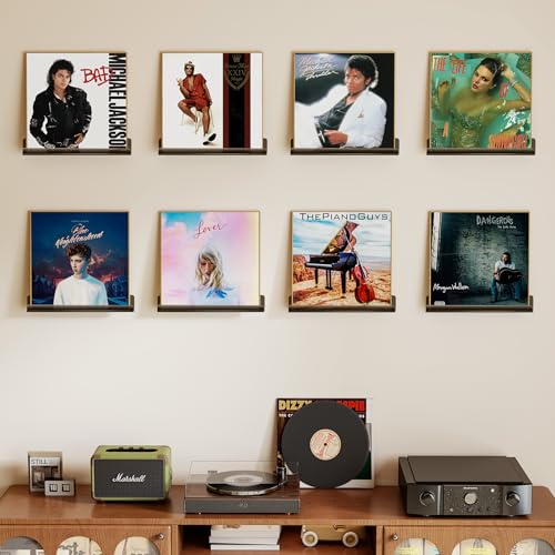 Laurensory 8 Pack Vinyl Record Shelf Wall Mount Shelves, 12 inch Clear Acrylic Vinyl Record Holder Display, Floating Shelves for Wall Decor, Magazine Rack Kids Bookshelf for Bedroom Living Room, Black - color: Black, size: 8 Pack