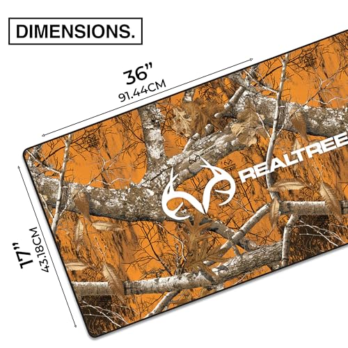 MPCO. Real Tree Large Gaming Desk Pad - 36" x 17" Duraglyde Fabric Edge Orange – with Logo Desk Mats - Non-Slip, Washable, Smooth Glide for Precision Gaming & Work - color: Duraglyde Edge Orange – With Logo