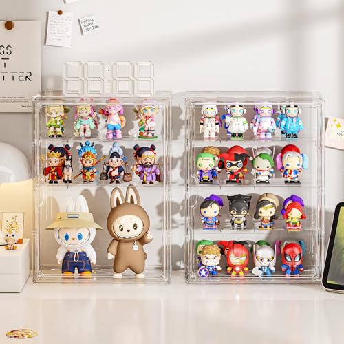 Clear 4 Tiers Acrylic Display Case for Figures Collectibles Wall Mounted Hobby Figurine Display Case with Shelves, Display Shelf Storage Box for Labubu Pop Mart, Action Figures, XXL, 1 Pack - size: XXL-1 Pack