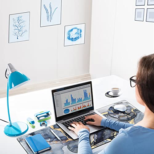 ARTSO Large Mouse Pad Ergonomic Keyboard Wrist Rest Support Combo, Memory Foam Gel Extended Desk Mat Protector, Non-Slip Desk Blotter, Dark Blue Marble - color: Dark Blue Marble
