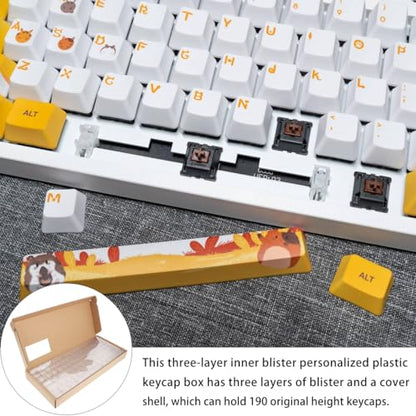 3-Layer Keycap Organizer Box Kraft Paper Plastic Keyboard Caps Storage Container Portable 13.77X5.51X1.18In for Keyboard Accessories