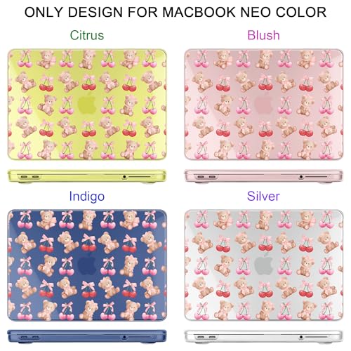DONGKE Compatible with MacBook Neo 13 Inch Case 2026 A3404 A18 Pro chip & Touch ID, Plastic Hard Shell with Keyboard Cover, Screen Protector & Dust Plugs, Bear & Cherry - color: Bear & Cherry