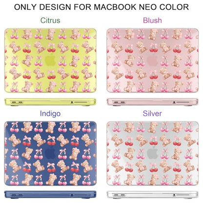 DONGKE Compatible with MacBook Neo 13 Inch Case 2026 A3404 A18 Pro chip & Touch ID, Plastic Hard Shell with Keyboard Cover, Screen Protector & Dust Plugs, Bear & Cherry - color: Bear & Cherry