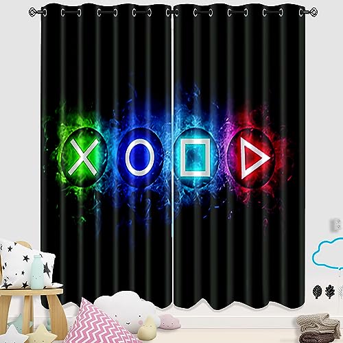 Gaming Window Curtains, Gamer Curtains for Boys Bedroom Colorful Kids Gamer Room Decor for Boys Thermal Insulated Video Game Gamepad Kids Blackout Curtains for Bedroom Living Room, 82 In x 84 In - color: Multi 09, size: 41"W x 84"L (Pack of 2)