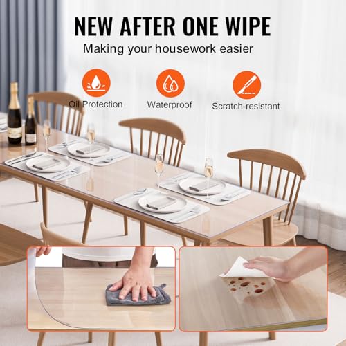 VEVOR Plastic Table Cover, 42 x 96 Inch 1.5 mm Thick Clear Rectangle PVC Desk Mat Protector, Waterproof & Easy Cleaning Desk Pad Tablecloth, for Office Dresser, Dining Room, Night Stand - size: 96" x 42" (Rectangular)
