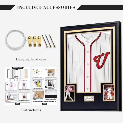 Aluminum Jersey Display Frame Case Large Shadow Box Jersey Frame with Photo Slots 98% UV Protection Clear Acrylic for Football, Hockey, Basketball, Baseball Shirt Ideal Gift for Sports Fans - color: Jersey Frame 10