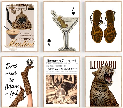 6Pcs Trendy Retro Leopard Wall Art Preppy Cheetah Wall Decor Stockholm Style Posters Stylish Female Aesthetic Pictures Y2k Coquette Luxury Painting for Women Bedroom Apartment Dorm 8x10in Unframed - size: 8x10in