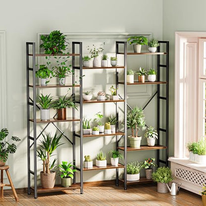 SUPERJARE Triple Bookshelf, Bookcase with 14 Open Display Shelves, Wide Book Shelf Book Case for Home & Office, 5 Tier, Brown - color: Rustic Brown, size: 5 Tier