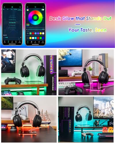 OAPRIRE Acrylic RGB Headphone Stand | Customizable 213 Lighting Modes & 60,000 Colors, Lights Sync with Music Beat, Headset Stand with 4.8ft USB Power Cable & Sturdy Build