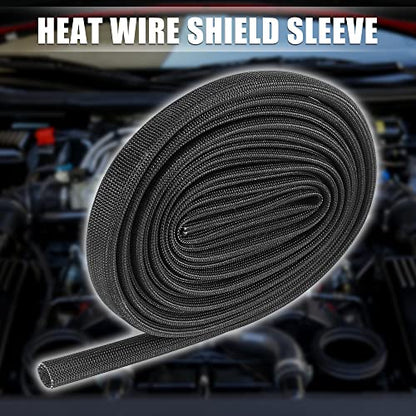 X AUTOHAUX 10ft - 8MM 5/16" Fiberglass Heat Wire Shield Sleeve Heat High Temp Shield Adjustable Black for Car Wire Protection - size: 5/16"