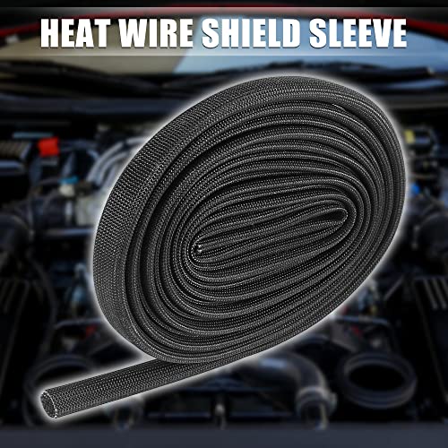 X AUTOHAUX 10ft - 8MM 5/16" Fiberglass Heat Wire Shield Sleeve Heat High Temp Shield Adjustable Black for Car Wire Protection - size: 5/16"