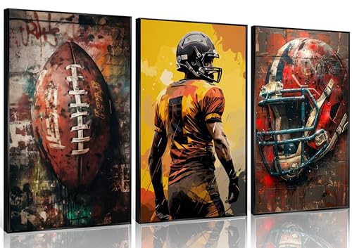 3Pcs American Football Canvas Wall Art Graffiti Rugby Colorful Cool Sports Theme Painting Picture Wall Decor Footballs Player Poster Print Artwork for Kids Room Teen Bedroom Home Decoration - color: Football, size: 16" × 24" Poster