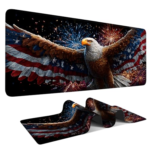 Patriotic Eagle Extended Gaming Mouse Pad 35.4 x 15.7 Inch – Large Desk Mat with Fireworks Eagle Design, Non-Slip Rubber Base, 3MM Thick Surface for Gaming & Office Use - color: #48-90, size: 35.4 x 15.7 Inch