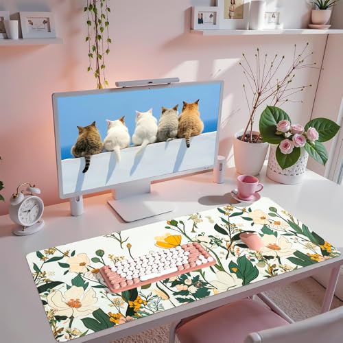 Floral Desk Mat (31.5"x15.7") | Waterproof, Leather, Mouse Pad - color: Yellowflower, size: 31.5" x 15.7"