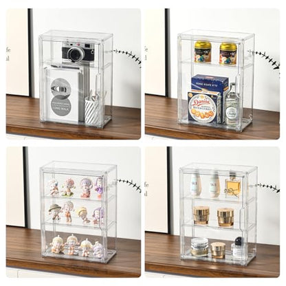 3 Tier Display Case for Collectibles,Clear Display Box with 2 Movable Plates ,Storage Container with Magnetic Door (Large 1 Pack) - size: Large 1 Pack