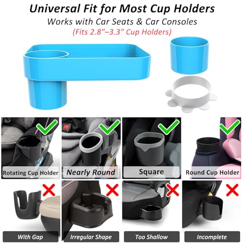 Car Seat Snack Tray for Toddlers, Reduces Mess Square Travel Tray Cup Holder Snack Tray, Durable Car Food Tray for Kids, Universal Fit Kids Travel Road Trip Essentials (Sky Blue) - color: Sky Blue