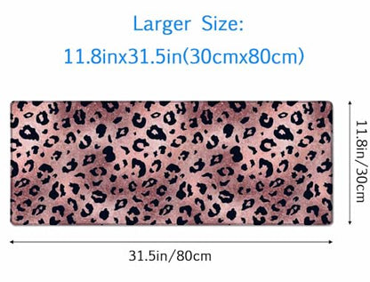 Gaming Large Mouse Pad with Stitched Edges, Desk Mat, Extended Keyboard Pad, Non-Slip Rubber Base Desk Pad for Keyboard and Mouse, 31.5X11.8 inch, Rose Gold Leopard Patter - color: Rose Gold Leopard Patter, size: 31.5L x 11.8W inches
