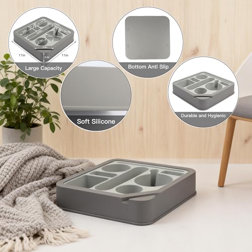 Heavyrain Couch Remote Holder Caddy Cup Holder Tray for Couch and Bed - Spill-Proof Armrest Organizer with Removable Divider, Perfect for Gaming, Movie Night, Remote Control, Snack & Phone Storage