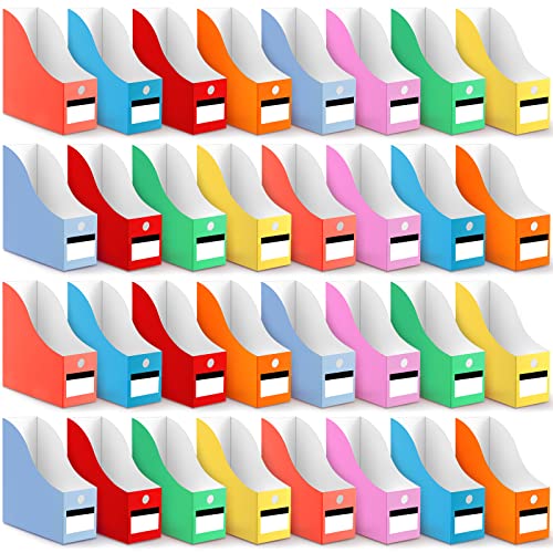 Jutom 32 Pcs Magazine File Holder Set Including Colored Foldable Desk File Holder Organizer White Label Stickers Cat Pen Cardboard Magazine Storage Box for Document School Office(Solid,Classic) - style: Classic