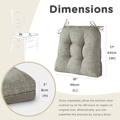 AddGrace Chair Cushions for Dining Chairs Set of 1 Kitchen Seat Cushions with Ties and Non Slip Backing Tufted Indoor Seat Pad for Kitchen Dining Room 18" x 17" x 3" Heather Grey - color: Heather Grey