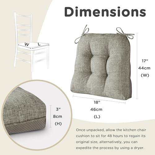 AddGrace Chair Cushions for Dining Chairs Set of 1 Kitchen Seat Cushions with Ties and Non Slip Backing Tufted Indoor Seat Pad for Kitchen Dining Room 18" x 17" x 3" Heather Grey - color: Heather Grey