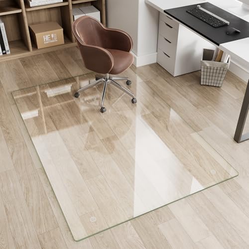 Glass Chair Mat 46" x 46" Heavy Duty Tempered Glass Office Chair Mat, Glass Floor Mat with Round Corner and Polished Edge for Smooth Glide, Office Chair Mat for Carpet, Hardwood Floor - color: Transparent, size: 46" x 46"