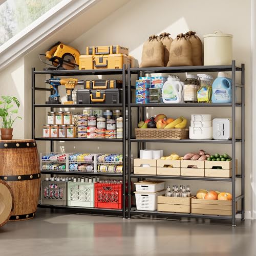36.4" W Storage Shelves, 5-Tier Metal Shelving Unit with Leveling Feet, Shelf Organizer for Garage, Kitchen, Pantry and Closet Organization, 36.4" x 11.8" x 68.3", Black
