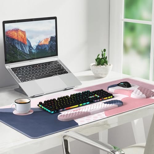 Desk Mat for Keyboard and Mouse, Ergonomic Mouse Pad Set, Pink Boho Navy - color: Boho Pink Navy