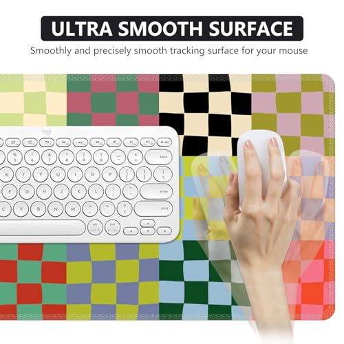 iCasso Checkered Desk Mat, Cute XXL Large Mouse Pad for Desk Cover, Anti-Slip Big Mousepad with Stitched Edges, Keyboard Mat for Computer Desktop Protector (Retro Checkered) - color: A-Retro Checkered