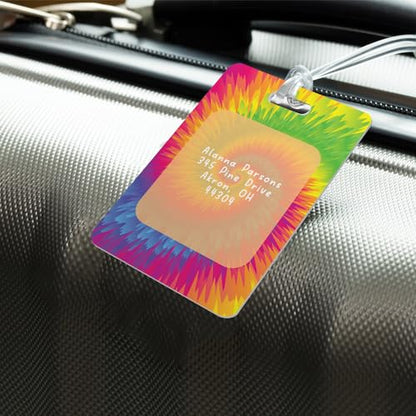 Personalized Tie Dye Luggage Tag / 2.75" x 4" Custom Retro Bag Tag/Double Sided Durable Plastic Luggage Tag with Plastic Strap/Made in The USA - style: Tie Dye