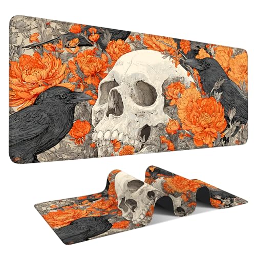 Mouse Pad Desk Mat for Desktop, Large 35.43" x 15.75" Extended Gaming Mousepad with Skull and Raven Design, Waterproof Non-Slip Rubber Base, Computer Laptop Desk Accessories for Women Men Home Office - color: 01, size: 35.43 x 15.75 in