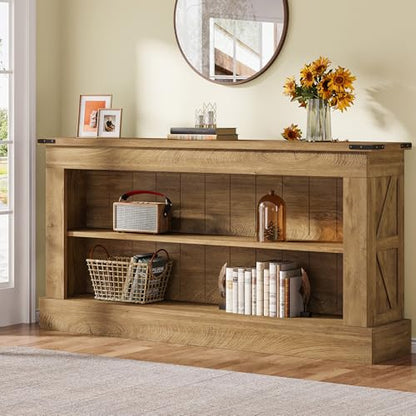 Tribesigns 63-Inch Long Console Table for Entryway, Narrow Long Entry Table with Shelves for Living Room, Farmhouse Sofa Console Behind Couch, for Foyer, Hallway, Brown - color: Brown