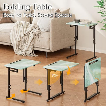 Folding TV Tray Table,Adjustable TV Dinner Table with Sturdy MDF Top,Eating Trays for Living Room with No Assembly Required (Sea Blue) - color: Sea Blue, size: 1PC