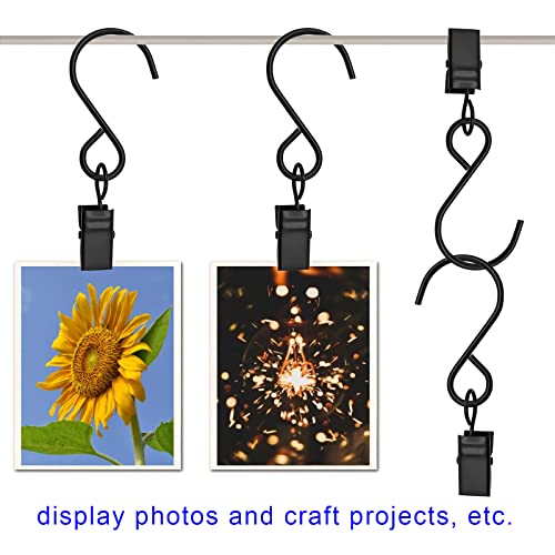 Stainless Steel S Hooks Curtain Clips, 50 Pack Hanging Party Lights Clips, Hangers Gutter Photo, Art Craft Display, 3 Inch Long, Black - color: 3 Inch Long Black