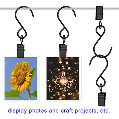 Stainless Steel S Hooks Curtain Clips, 50 Pack Hanging Party Lights Clips, Hangers Gutter Photo, Art Craft Display, 3 Inch Long, Black - color: 3 Inch Long Black