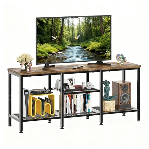 Simple Trending TV Stand for 50 Inch TVs, Entertainment Center with Open Storage Shelves, Media Console Table for Living Room, Rustic Brown