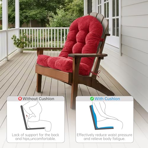 Rocking Chair Cushions Set - Non-Slip Adirondack Chair Cushions with Ties Indoor/Outdoor Rocking Chair Pad for Living Room, Bedroom, Balcony, Office - color: Indoor Red