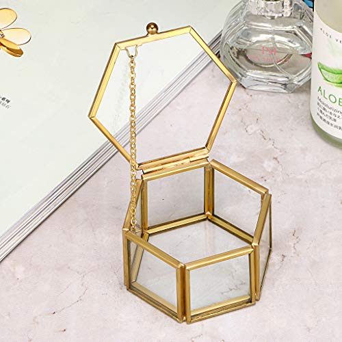 Hipiwe Glass Vintage Jewelry Box - Golden Geometric Jewelry Display Organizer Keepsake Box Case Home Decorative Box for Storage Trinket Ring Earring Chest (Small) - color: Gold, size: Small