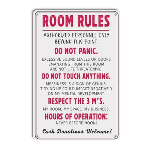 Funny Room Rules Sign for Teen Girls Boy Bedroom Door Decor Girl Room Rules Signs Dorm Wall Accessories Cool Things For Teens, Funny Aluminium Plate Signs Gaming Decor, Fun Holidays Gifts 12 X 8 Inch - color: Funny Room Rules Sign